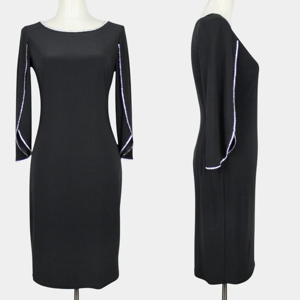 Joseph Ribkoff Black Midi Dress with Rhinestone Trim - Picture 1 of 9